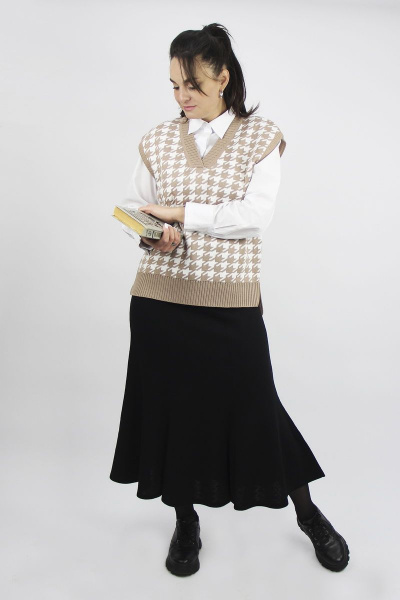 Черная длинная юбка годе с эластичным поясом Полесье С7080-17 7С1769-Д43 158,164 черный - фото 1