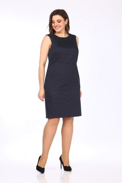 Летний комплект блузы и платья с рукавами до локтя Lady Style Classic 1757/1 темно-синий_горох - фото 4