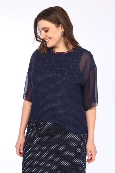 Летний комплект блузы и платья с рукавами до локтя Lady Style Classic 1757/1 темно-синий_горох - фото 2