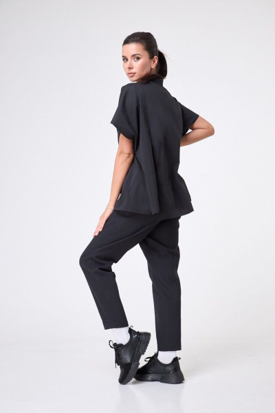 Рубашка ассиметричная до бедра с коротким рукавом Anelli 1227 черный - фото 6