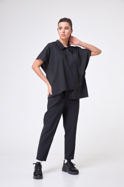 Рубашка ассиметричная до бедра с коротким рукавом Anelli 1227 черный - фото 3