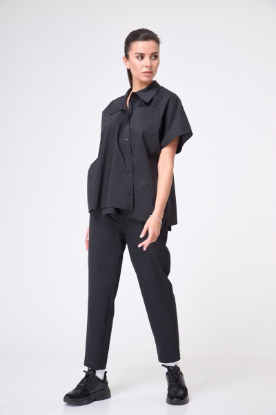 Рубашка ассиметричная до бедра с коротким рукавом Anelli 1227 черный - фото 2