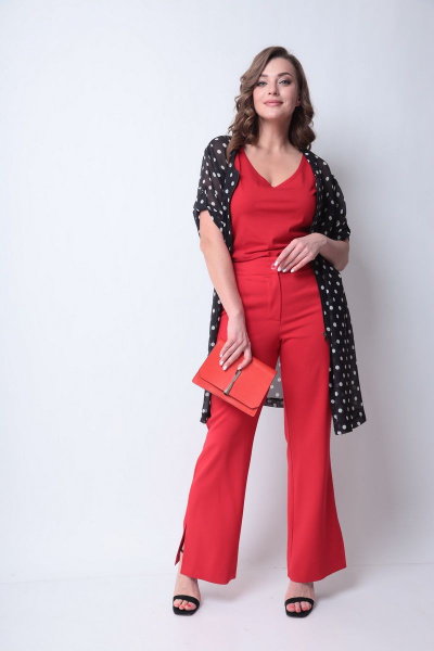 Блуза, брюки, кардиган Michel chic 1289 черный-красный - фото 4