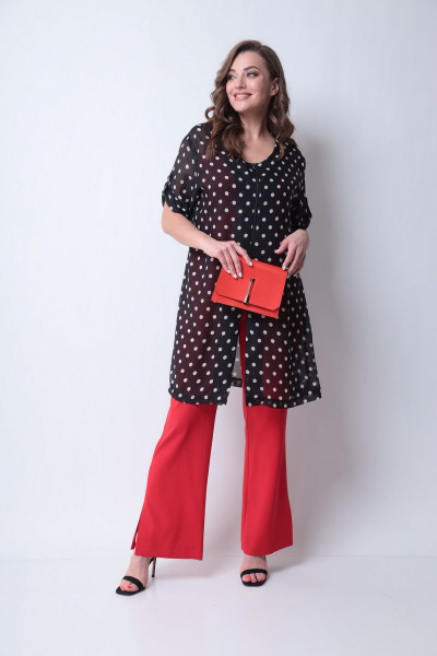 Блуза, брюки, кардиган Michel chic 1289 черный-красный - фото 2