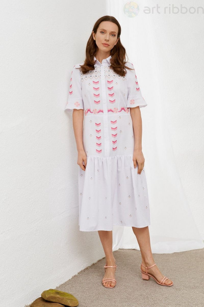 Летнее платье-рубашка из плотного текстиля с принтом Art Ribbon M3638P - фото 1