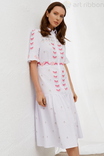 Летнее платье-рубашка из плотного текстиля с принтом Art Ribbon M3638P - фото 4