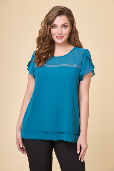 Летняя блуза из текстиля с длиной 67 см DaLi 3405 бирюза - фото 1