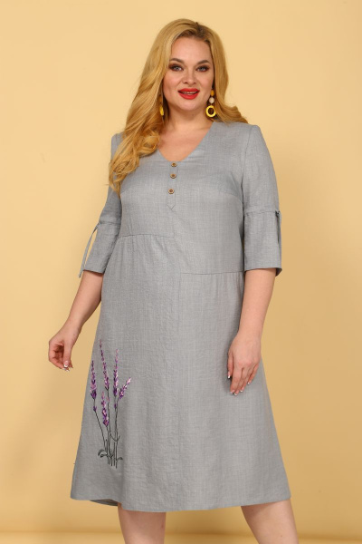Лёгкое платье с вышивкой, разрезами и горизонтальными подрезами Tensi 334 серый - фото 3