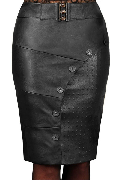 Юбка из экокожи с шлицей и застежкой на спинке Klever 425 черный/кожа - фото 1