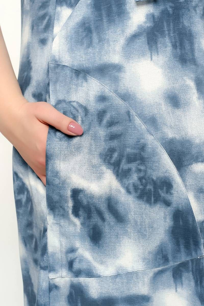 Сарафан трапециевидный с разрезами и объемными бретелями La rouge 5387 синий-набивной - фото 5