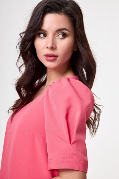 Красное платье прямого силуэта с карманами и объемным рукавом Anelli 995 коралл - фото 4