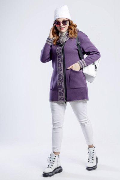 Кардиган прямой силуэт с капюшоном из трикотажа BONADI М-1552 баклажан - фото 2