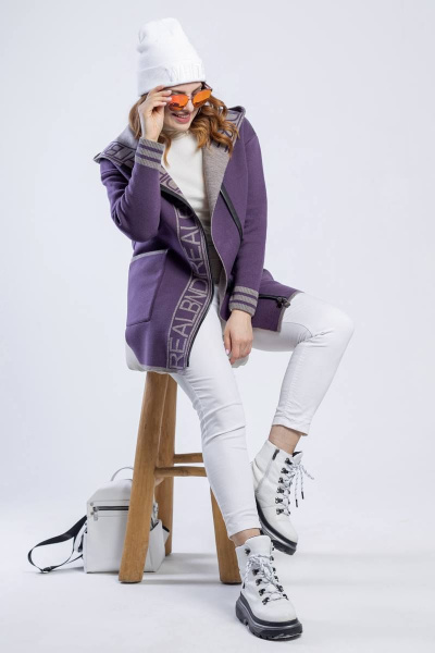 Кардиган прямой силуэт с капюшоном из трикотажа BONADI М-1552 баклажан - фото 6