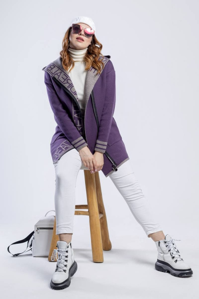 Кардиган прямой силуэт с капюшоном из трикотажа BONADI М-1552 баклажан - фото 5