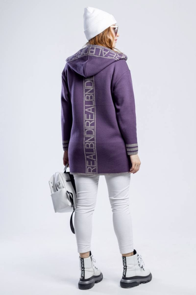 Кардиган прямой силуэт с капюшоном из трикотажа BONADI М-1552 баклажан - фото 4