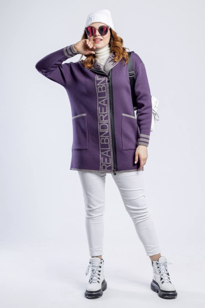 Кардиган прямой силуэт с капюшоном из трикотажа BONADI М-1552 баклажан - фото 1