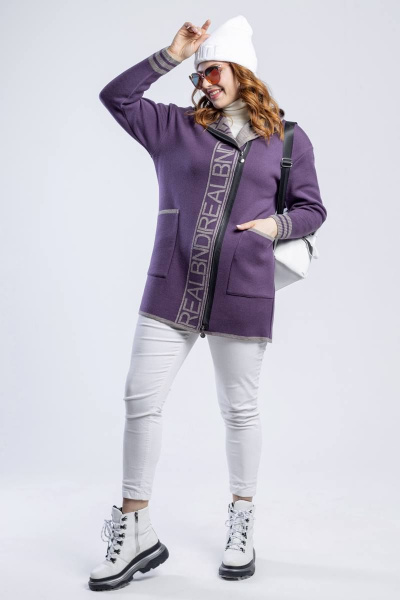 Кардиган прямой силуэт с капюшоном из трикотажа BONADI М-1552 баклажан - фото 3