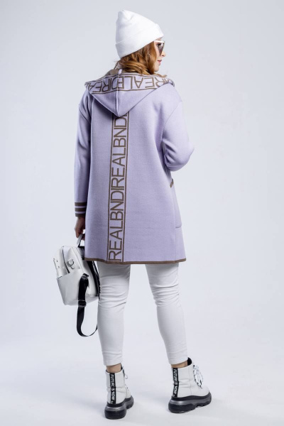 Прямой кардиган с капюшоном на молнии в стиле спорт-шик BONADI М-1552 лиловый - фото 4