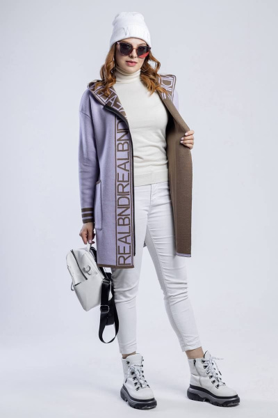 Прямой кардиган с капюшоном на молнии в стиле спорт-шик BONADI М-1552 лиловый - фото 7