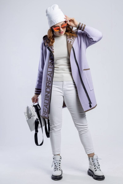 Прямой кардиган с капюшоном на молнии в стиле спорт-шик BONADI М-1552 лиловый - фото 6