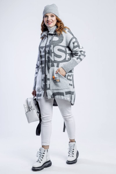 Кардиган с накладными карманами, прямой, на молнии BONADI М-1555 серый - фото 2