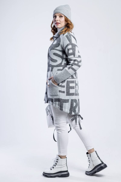 Кардиган с накладными карманами, прямой, на молнии BONADI М-1555 серый - фото 4