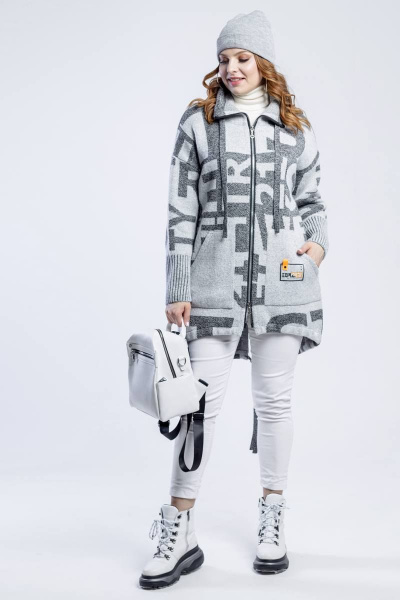 Кардиган с накладными карманами, прямой, на молнии BONADI М-1555 серый - фото 3