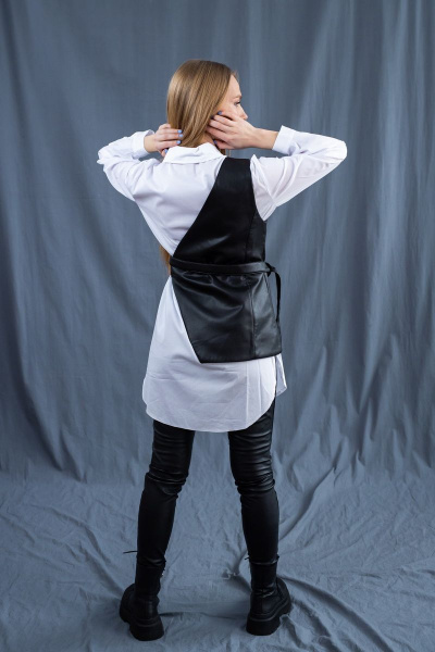 Черный жилет из эко-кожи с асимметричным кроем Пинск-Стиль 3019 черный - фото 4