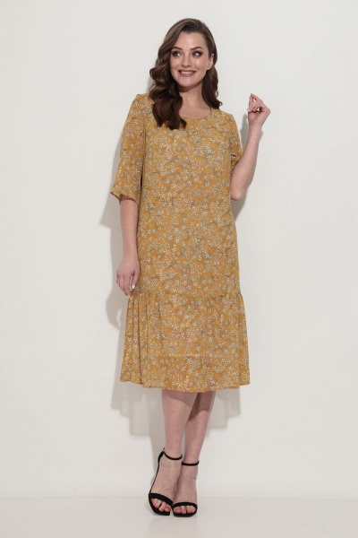 Летнее платье из шифона с присобранным воланом Fortuna ШЖ 669 горчичный - фото 1