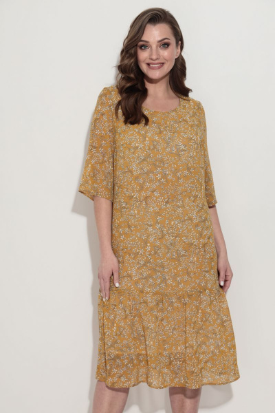 Летнее платье из шифона с присобранным воланом Fortuna ШЖ 669 горчичный - фото 3