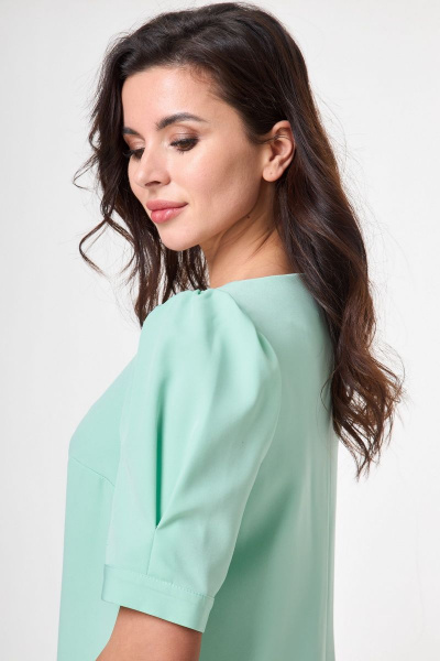Платье прямое с объемным рукавом и небольшим разрезом Anelli 995 мята - фото 4