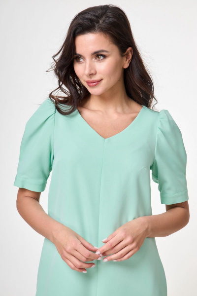Платье прямое с объемным рукавом и небольшим разрезом Anelli 995 мята - фото 3