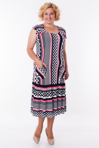 Платье сарафан приталенный с карманами и воланами БАГРЯНИЦА 3104 розовый - фото 1