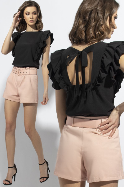 Блуза с рельефами и завязывающимся бантом VIZAVI 670 черный - фото 1