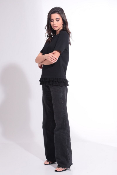 Демисезонный хлопковый джемпер с декоративной гофрированной отделкой HIT 2015 черный - фото 6