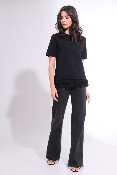 Демисезонный хлопковый джемпер с декоративной гофрированной отделкой HIT 2015 черный - фото 4