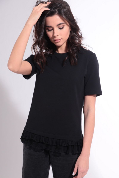 Демисезонный хлопковый джемпер с декоративной гофрированной отделкой HIT 2015 черный - фото 2