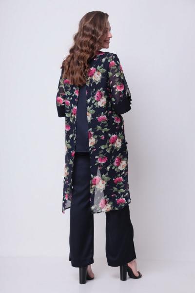 Блуза, брюки Michel chic 1287 темно-синий-цветы - фото 6