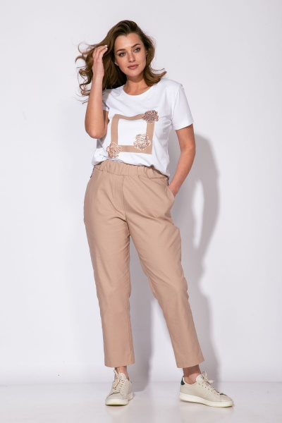 Брюки полуприлегающие с высокой посадкой и карманами Belinga 4075 песок - фото 1