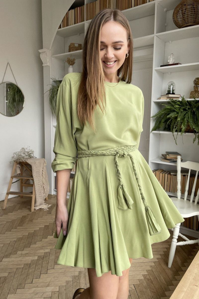 Вискозное А-силуэтное платье с поясом и спущенными рукавами PUR PUR 11-076/1 - фото 1