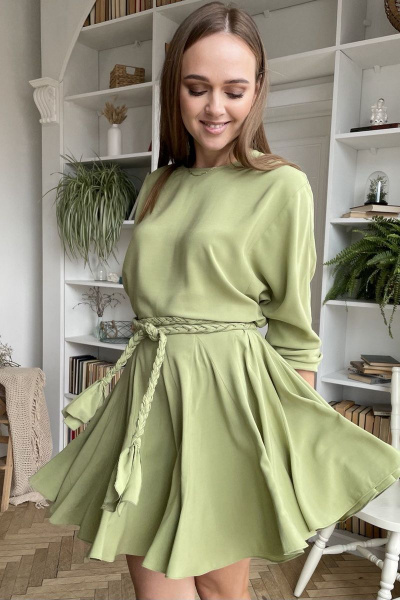 Вискозное А-силуэтное платье с поясом и спущенными рукавами PUR PUR 11-076/1 - фото 2