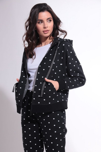 Демисезонный костюм из трикотажа с горошком и капюшоном HIT 3066 черный - фото 3