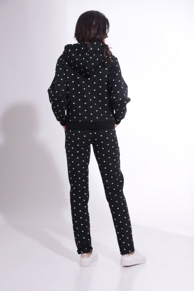 Демисезонный костюм из трикотажа с горошком и капюшоном HIT 3066 черный - фото 6