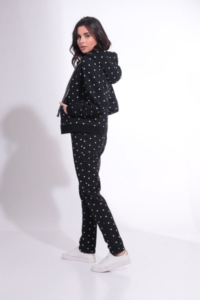 Демисезонный костюм из трикотажа с горошком и капюшоном HIT 3066 черный - фото 5