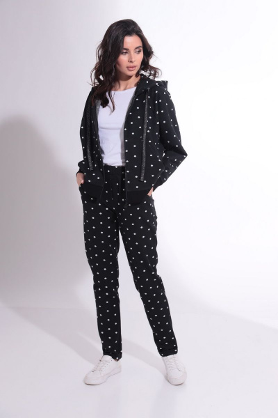 Демисезонный костюм из трикотажа с горошком и капюшоном HIT 3066 черный - фото 4
