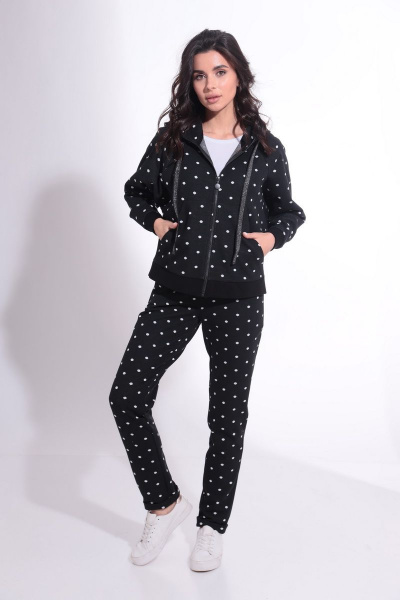 Демисезонный костюм из трикотажа с горошком и капюшоном HIT 3066 черный - фото 2