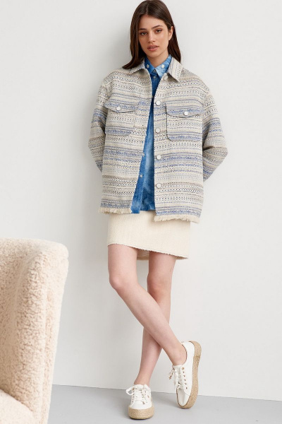 Бежевый удлинённый жакет из текстиля с бахромой и карманами Colors of PAPAYA 1598 бежевый - фото 3