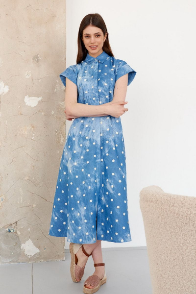 Платье летнее из хлопка с отрезной линией талии и трапецией Colors of PAPAYA 1607 джинс - фото 5