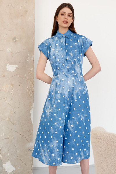 Платье летнее из хлопка с отрезной линией талии и трапецией Colors of PAPAYA 1607 джинс - фото 4