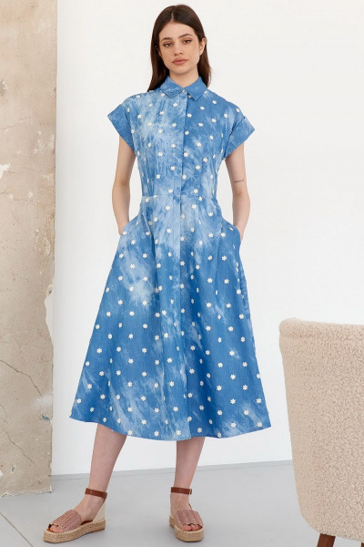 Платье летнее из хлопка с отрезной линией талии и трапецией Colors of PAPAYA 1607 джинс - фото 1